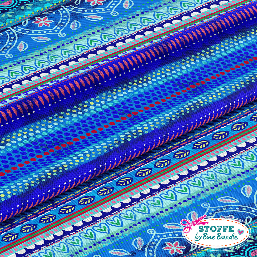 Boho-Bordüren blau - Stoff Klassiker