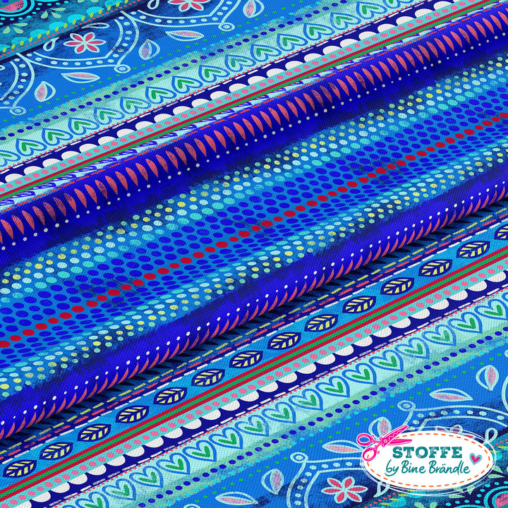 Boho-Bordüren blau - Stoff Klassiker