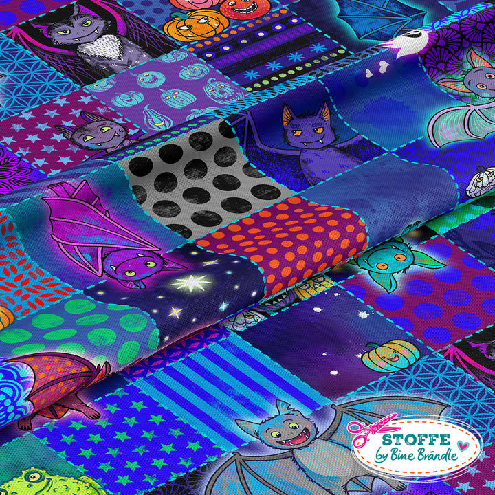 Patchwork Quadrate Fledermäuse - Stoff