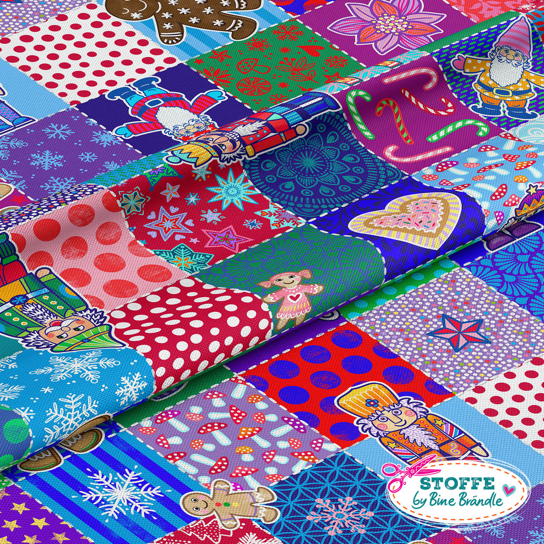 Patchwork Quadrate Weihnachten - Stoff