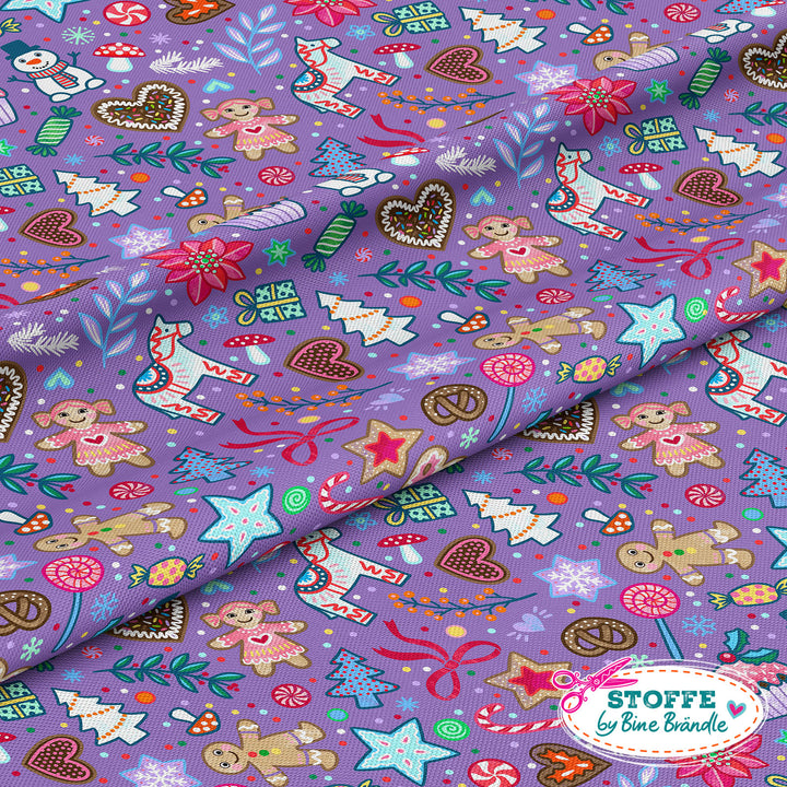 Weihnachtskonfetti lila - Stoff Klassiker