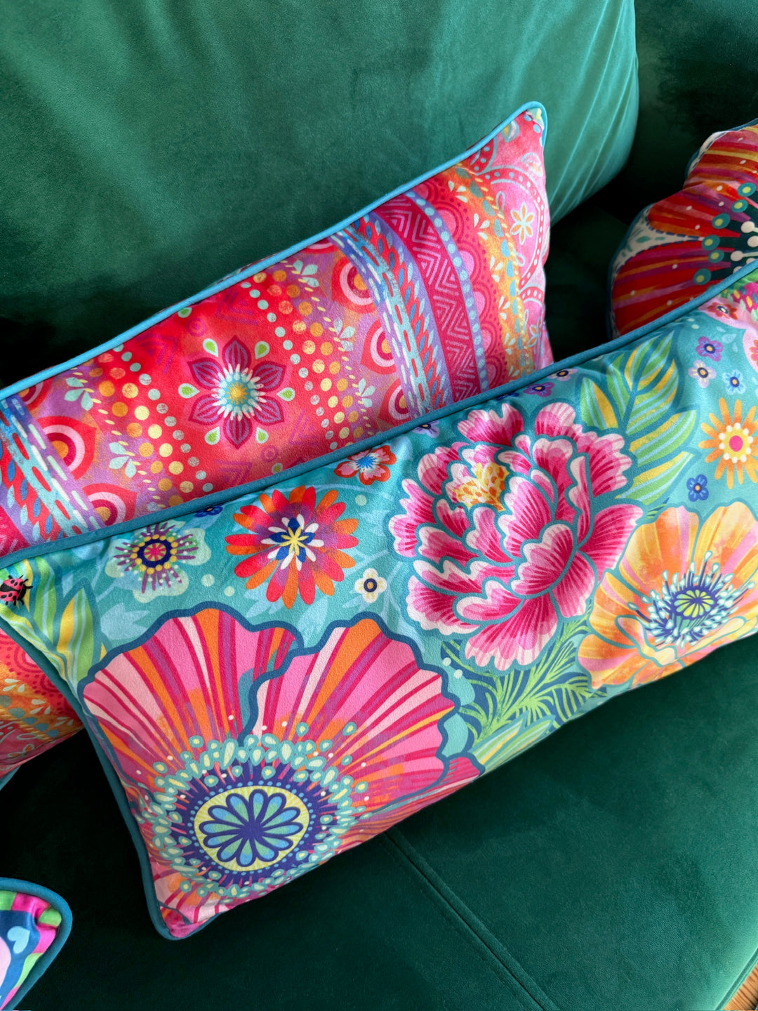 Lieblingskissen – Blumenzauber türkis 60 cm x 30 cm