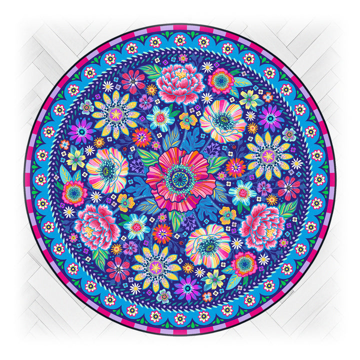 Teppich - Blumen Zauber - Blau Rund