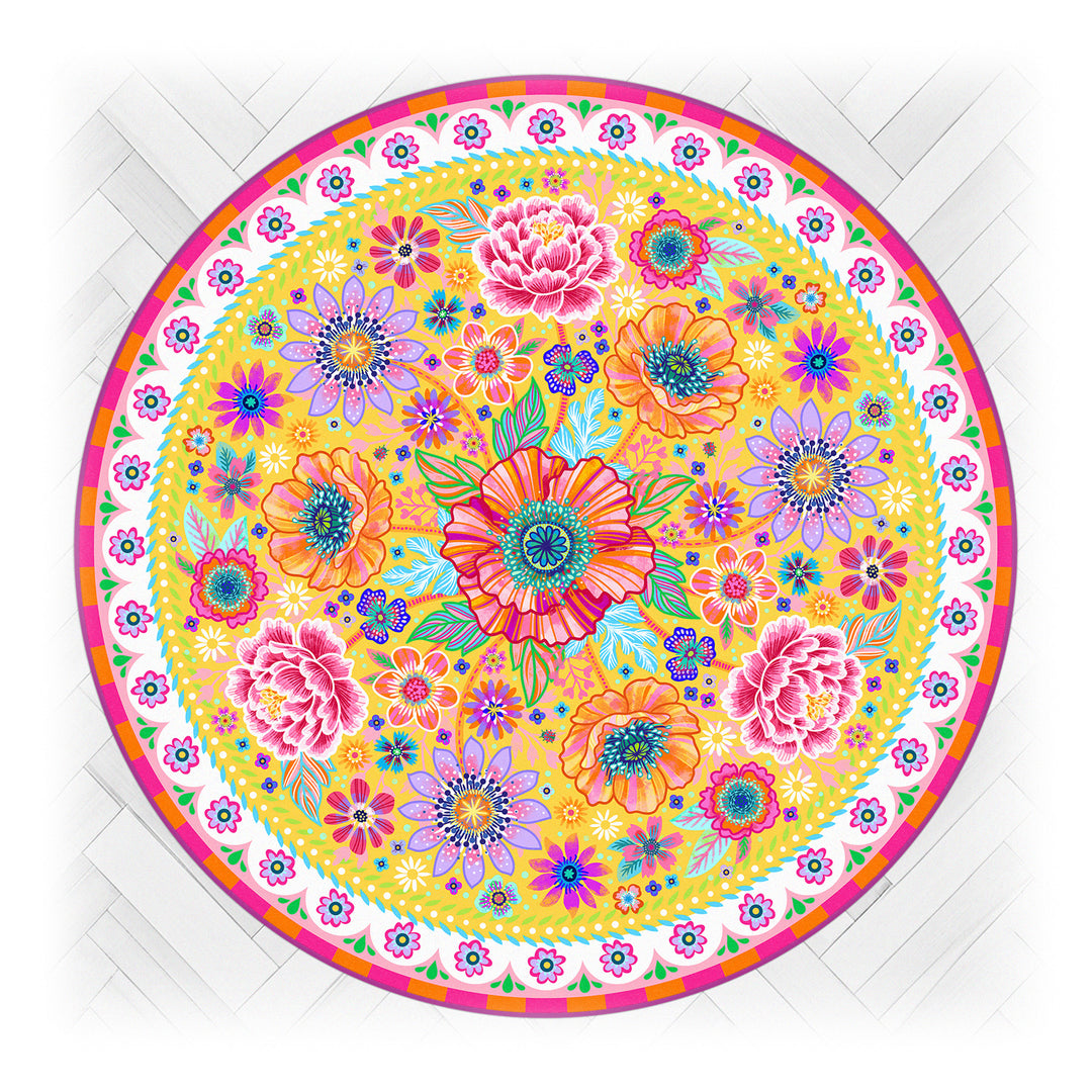 Teppich - Blumen Zauber - Gelb Rund