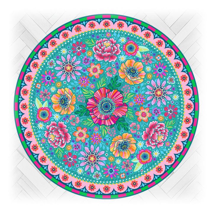 Teppich Rund - Blumenzauber Türkis