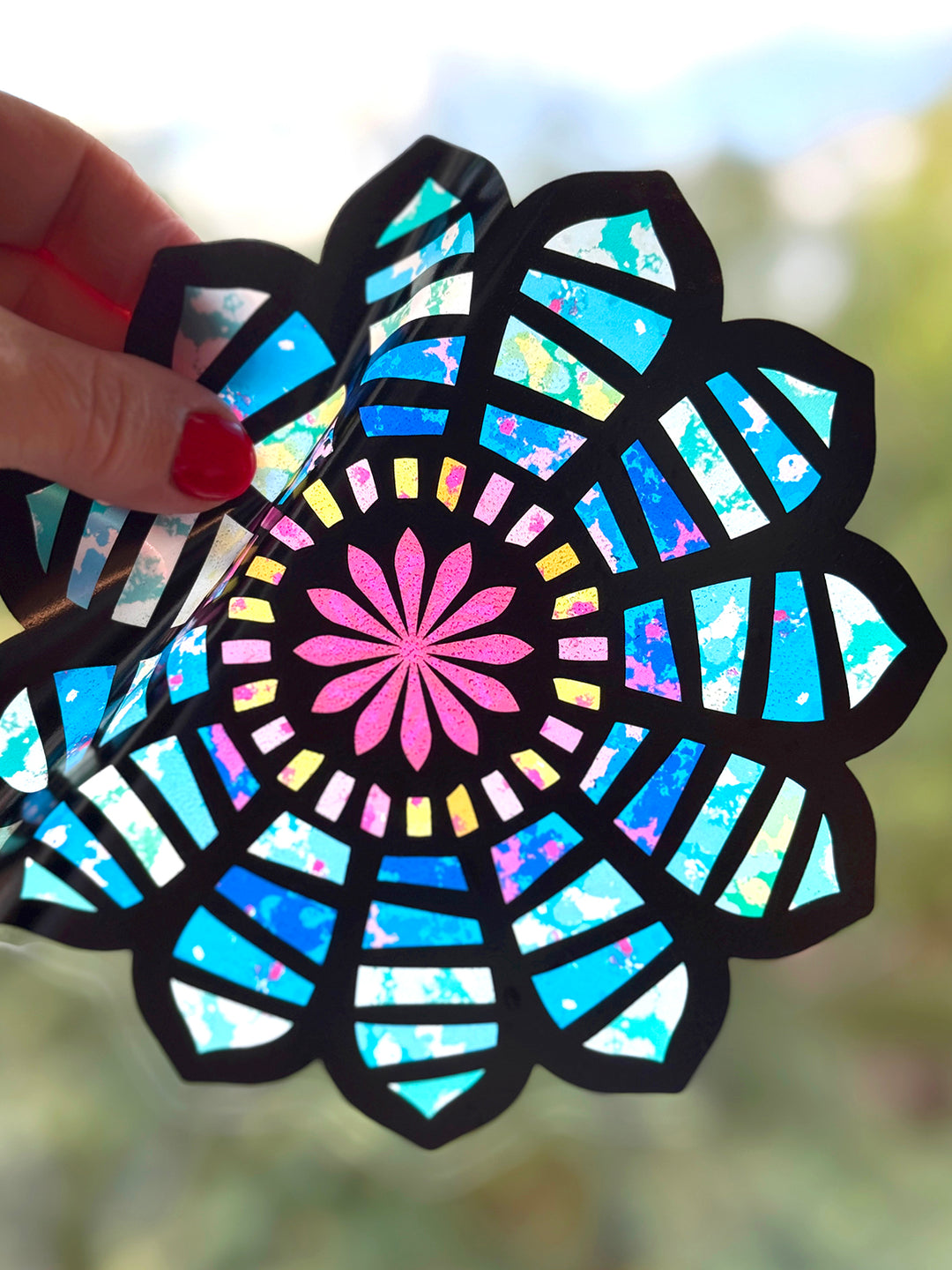 14 große, bunte Blumen aus Fensterfolie
