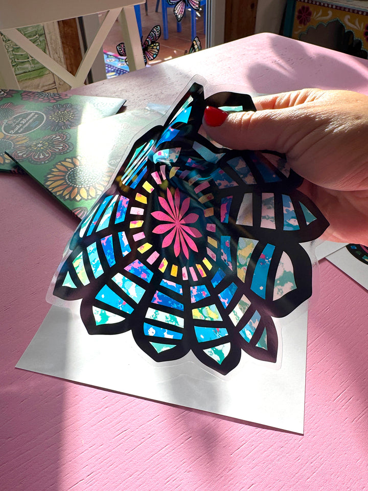 14 große, bunte Blumen aus Fensterfolie