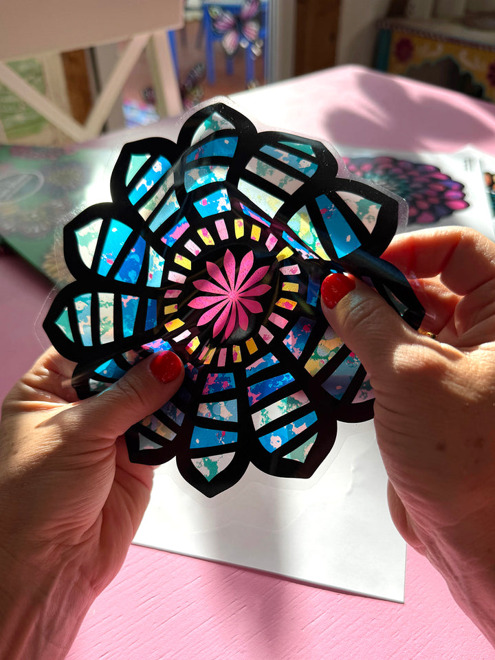 14 große, bunte Blumen aus Fensterfolie