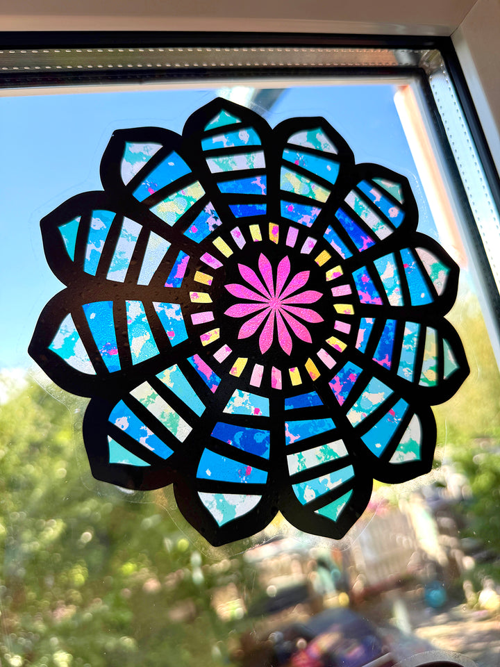 14 große, bunte Blumen aus Fensterfolie