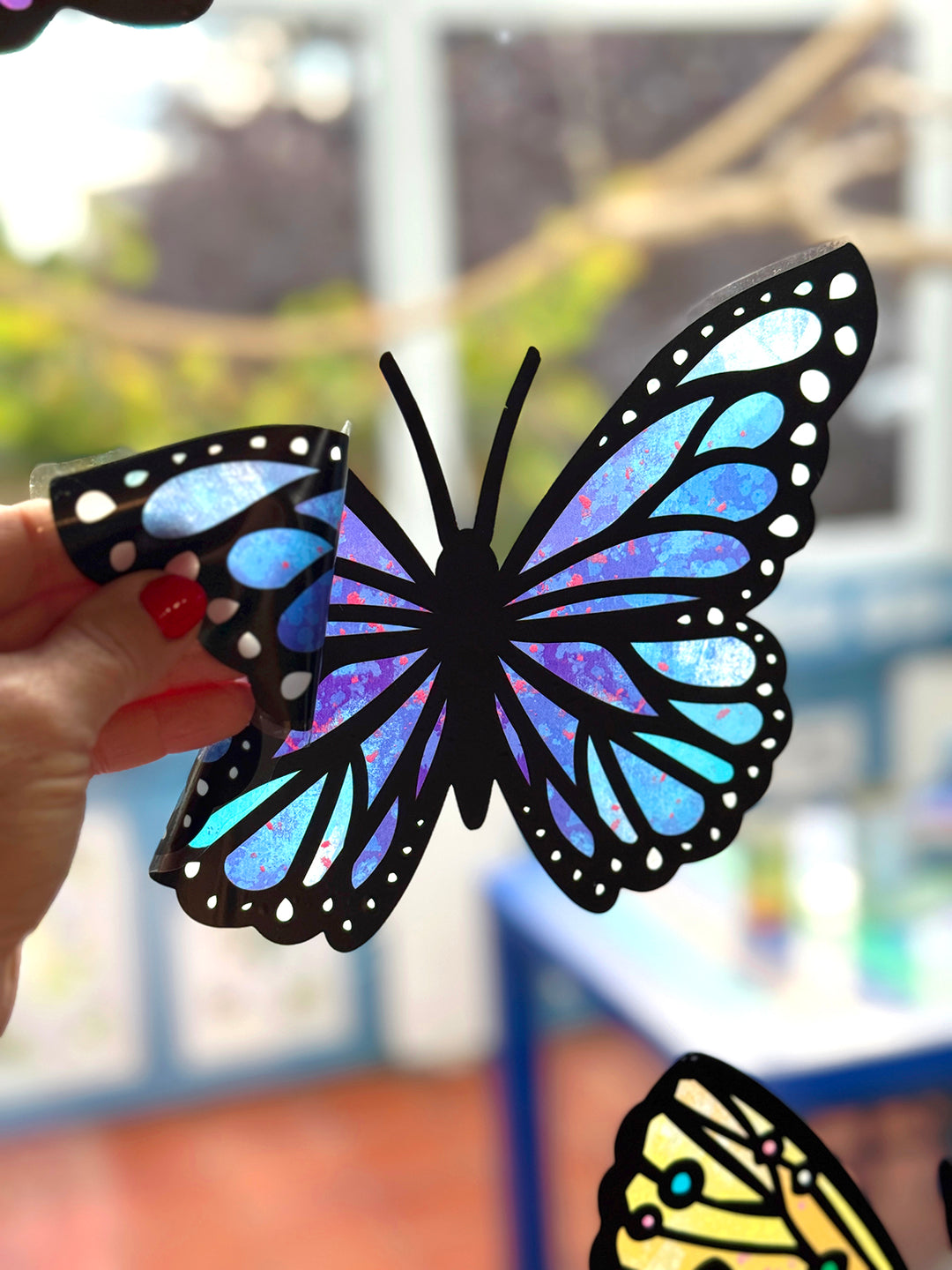 12 große, bunte Schmetterlinge aus Fensterfolie