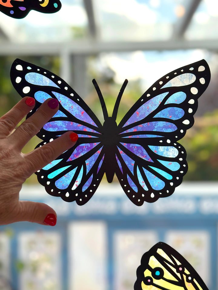 12 große, bunte Schmetterlinge aus Fensterfolie