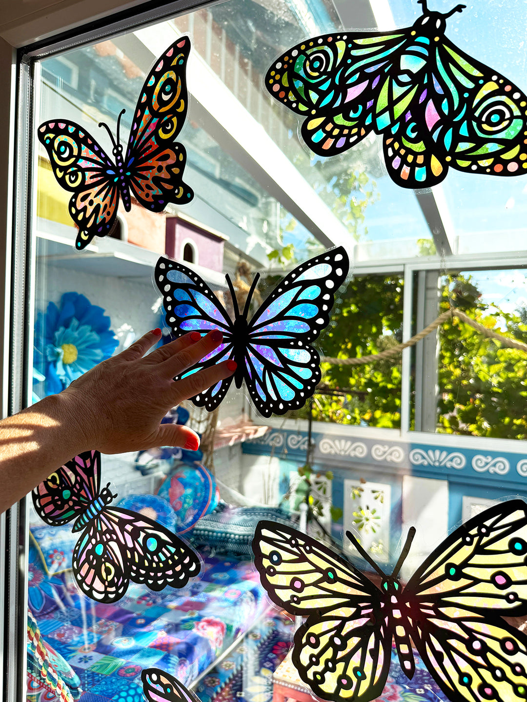 12 große, bunte Schmetterlinge aus Fensterfolie