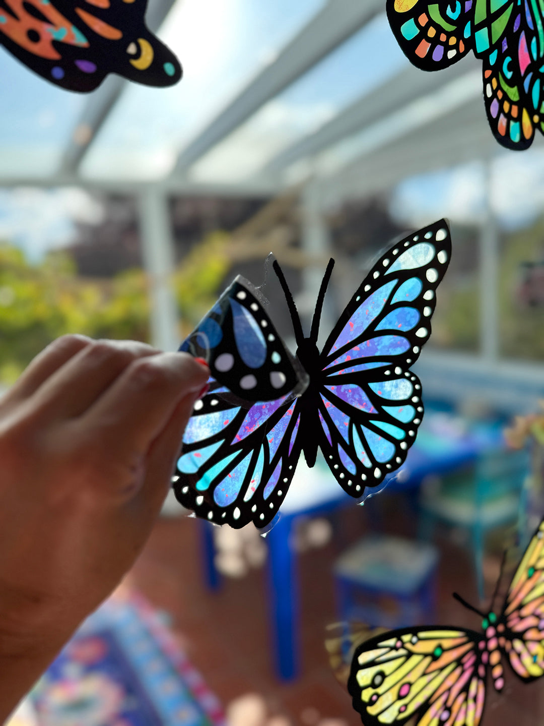 12 große, bunte Schmetterlinge aus Fensterfolie