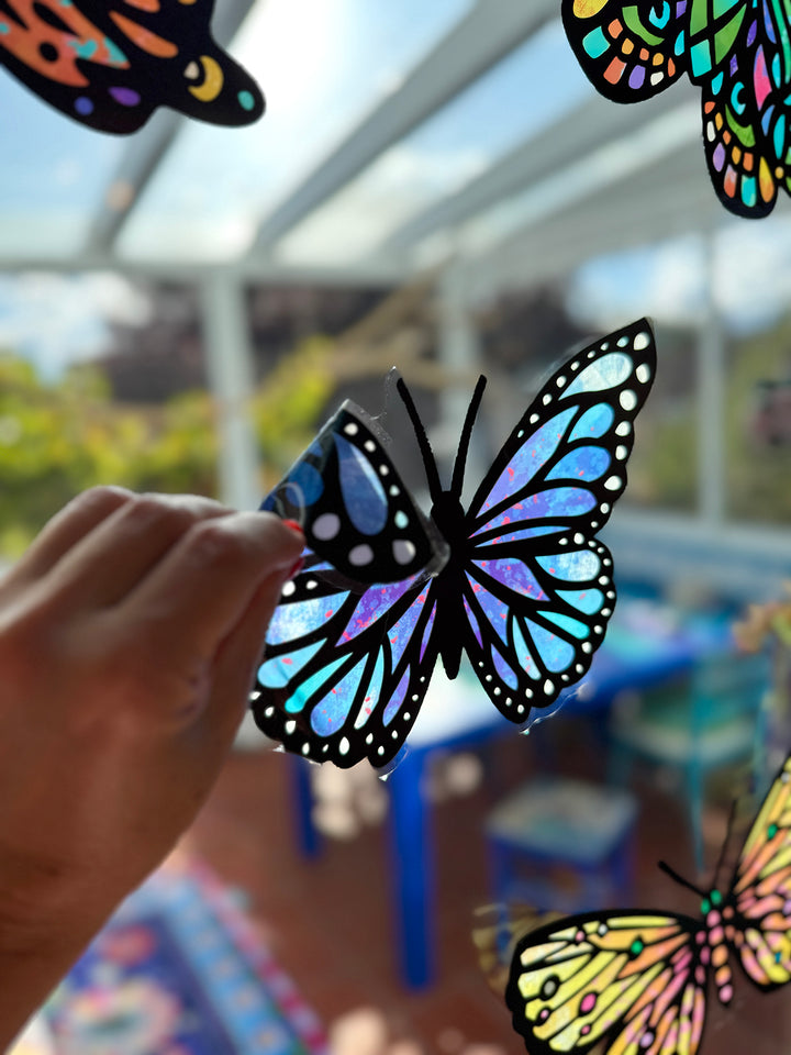 12 große, bunte Schmetterlinge aus Fensterfolie