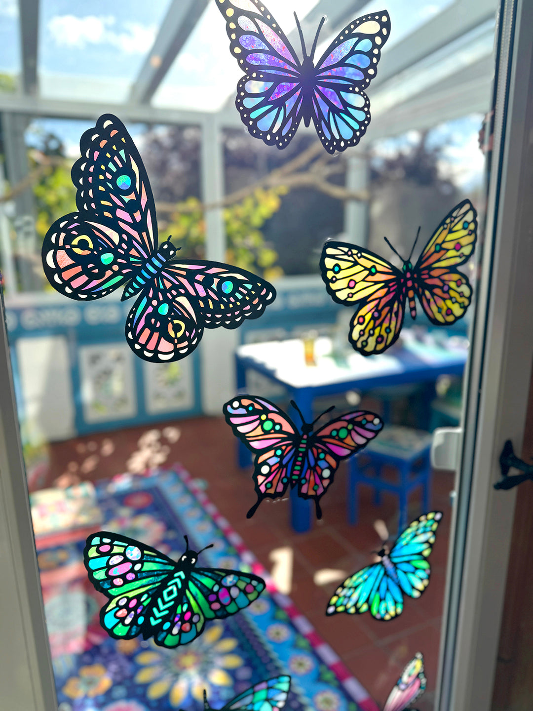12 große, bunte Schmetterlinge aus Fensterfolie