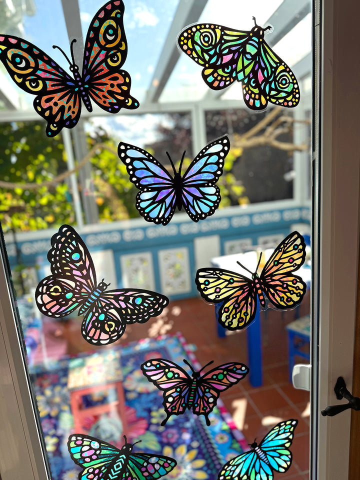 12 große, bunte Schmetterlinge aus Fensterfolie