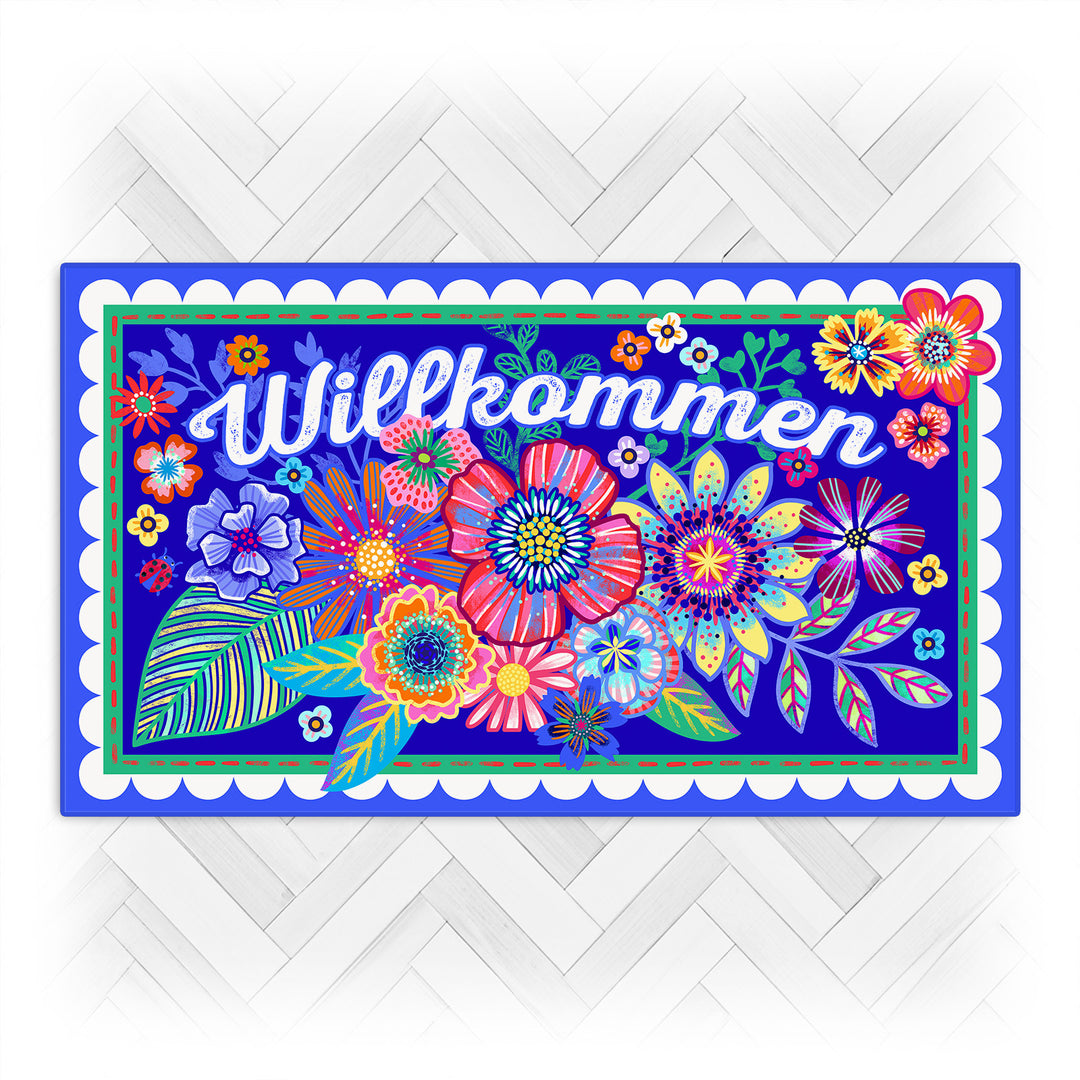 Fußmatte - Blumen Blau