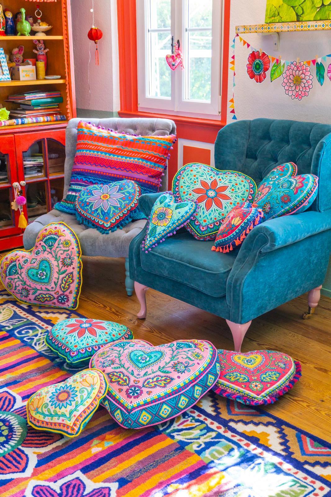 Dekokissen - Herz Grün mit Bordürenrand - 45 x 45 cm