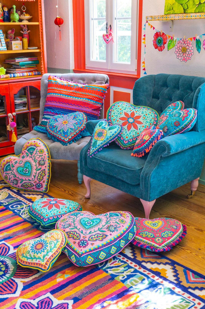 Dekokissen - Herz Grün mit Bordürenrand - 45 x 45 cm