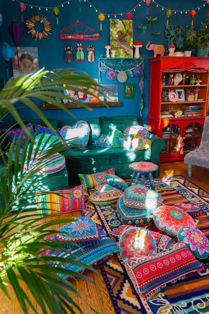 Dekokissen - Herz Grün mit Bordürenrand - 45 x 45 cm