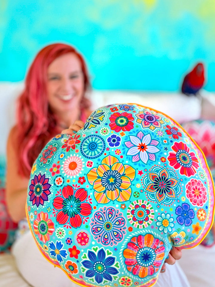Lieblingskissen – Flora türkis ⌀ 50 cm