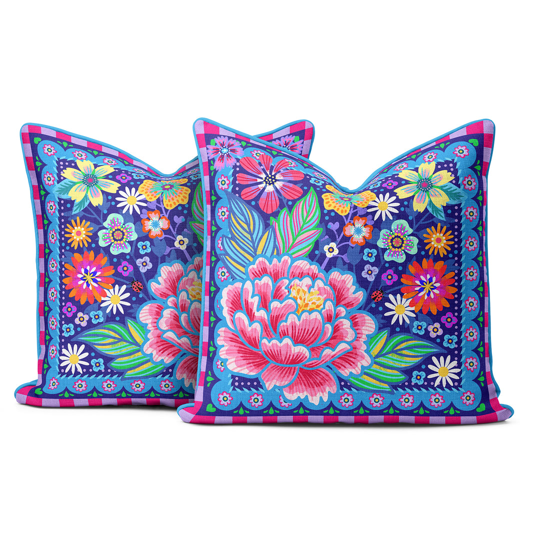 Dekokissen - Blumen Zauber - Blau - 40 x 40 cm