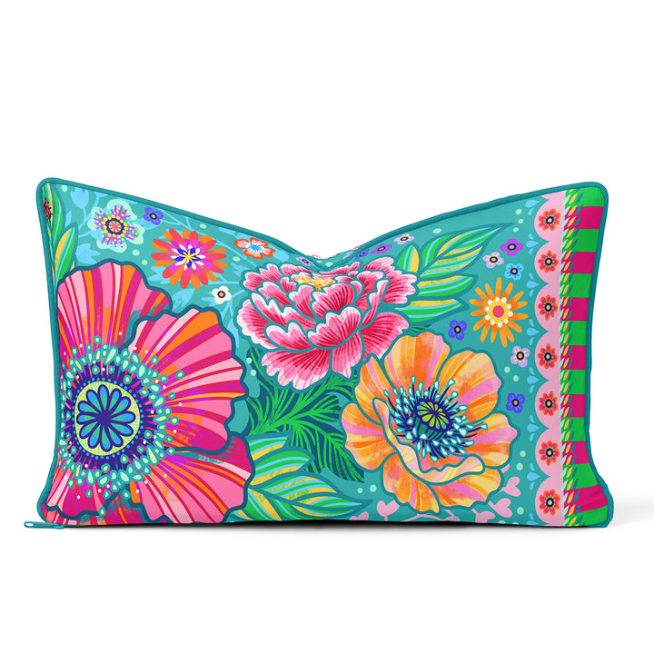 Lieblingskissen – Blumenzauber türkis 60 cm x 30 cm