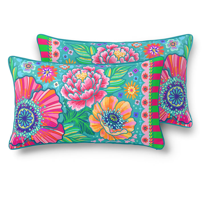 Lieblingskissen – Blumenzauber türkis 60 cm x 30 cm