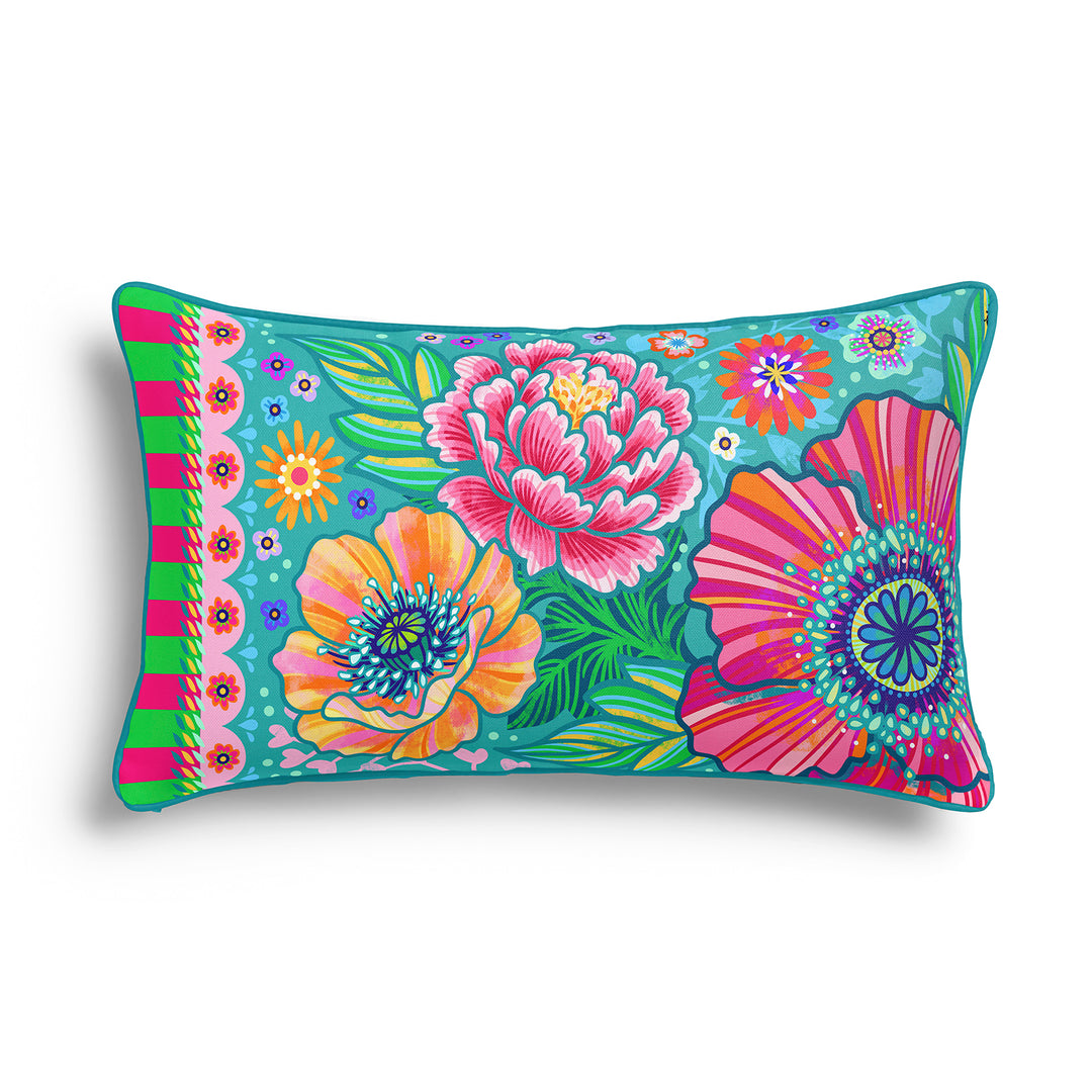 Lieblingskissen – Blumenzauber türkis 60 cm x 30 cm