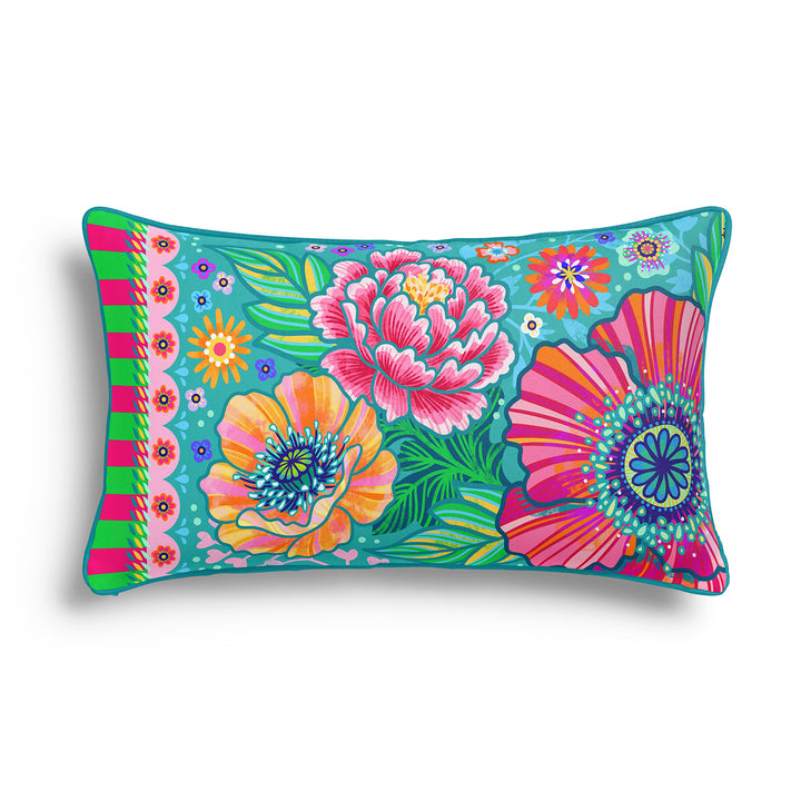 Lieblingskissen – Blumenzauber türkis 60 cm x 30 cm