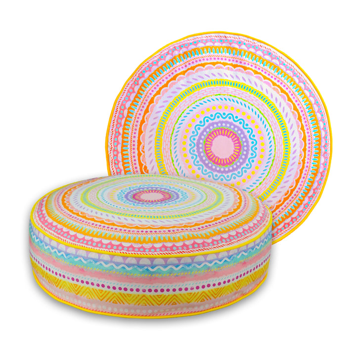 Dekokissen - Regenbogen Pastellgelb - Ø 50 cm / 12 cm Rand