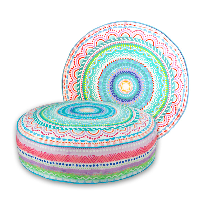 Dekokissen - Regenbogen Pastellblau - Ø 50 cm / 12 cm Rand