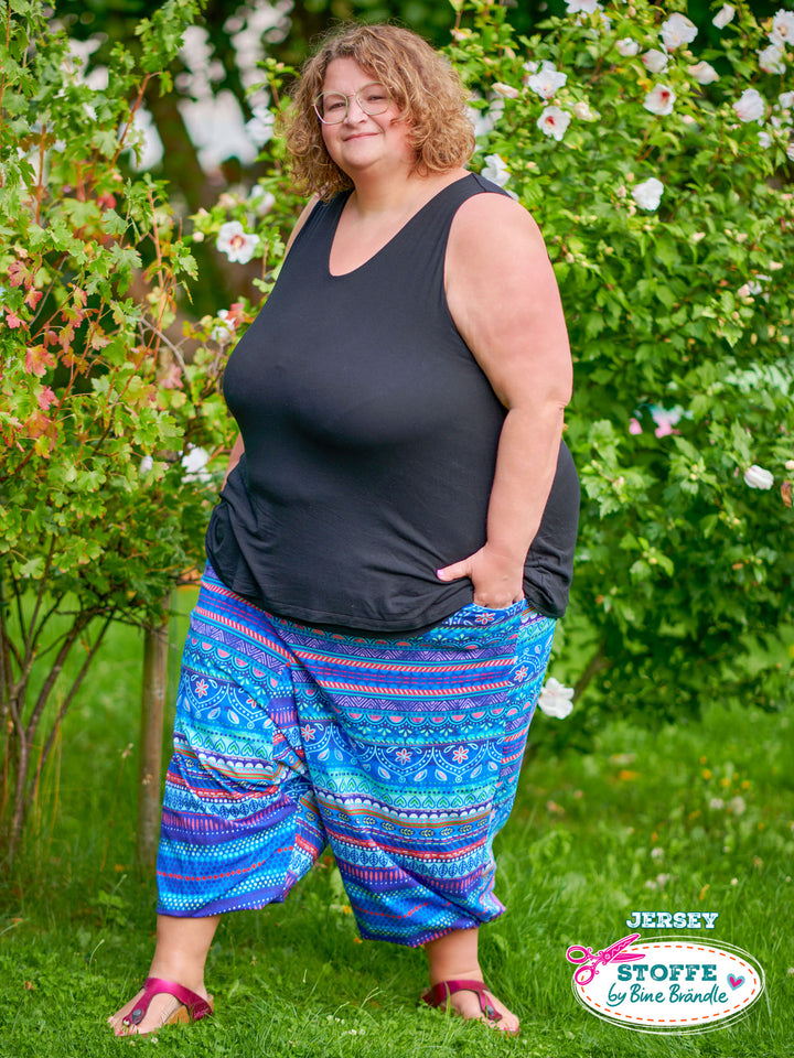 Boho-Bordüren blau - Stoff Klassiker