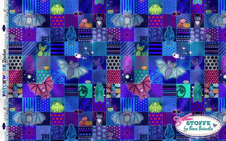 Patchwork Quadrate Fledermäuse - Stoff