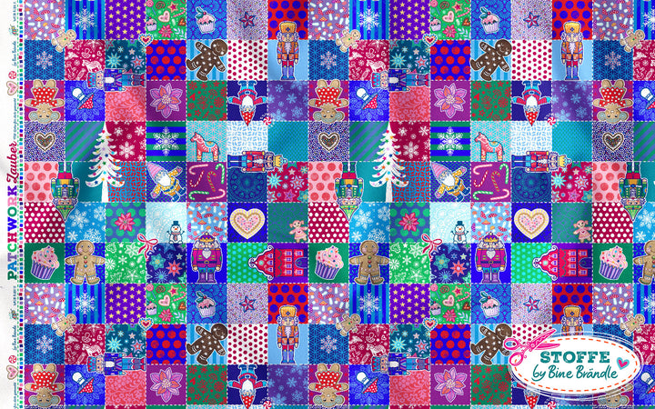 Patchwork Quadrate Weihnachten - Stoff