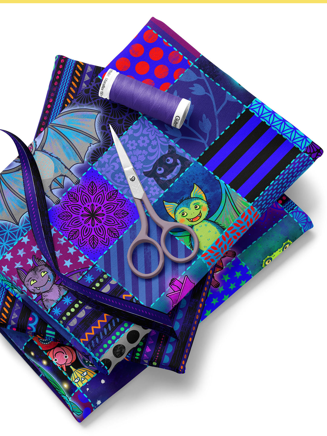 Patchwork Quadrate Fledermäuse - Stoff