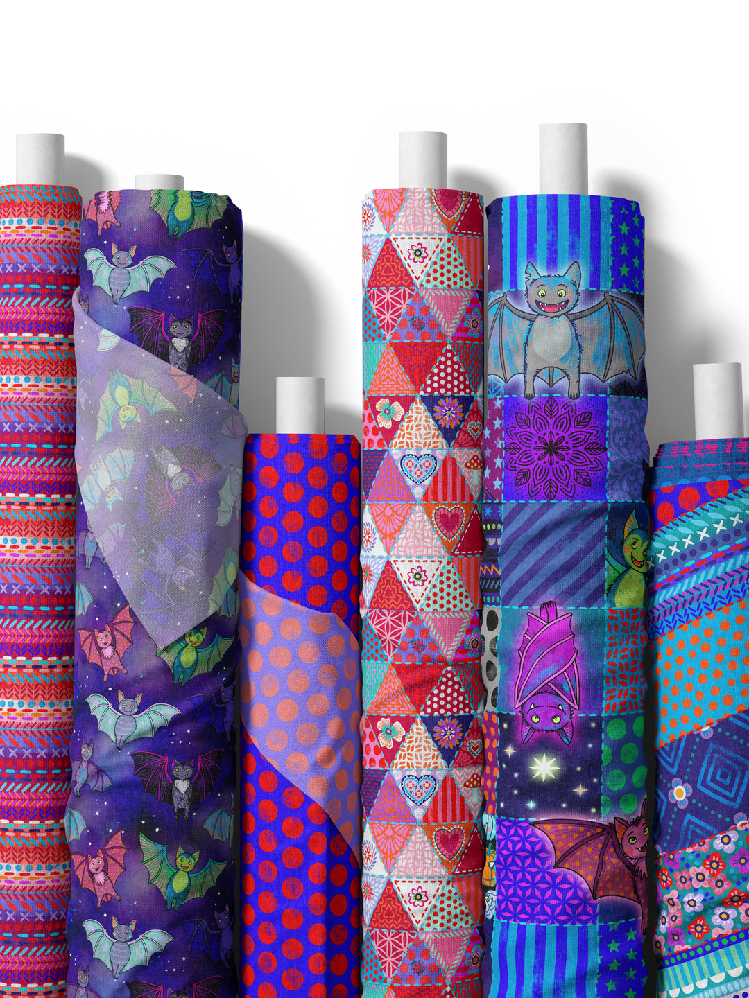 Patchwork Quadrate Fledermäuse - Stoff