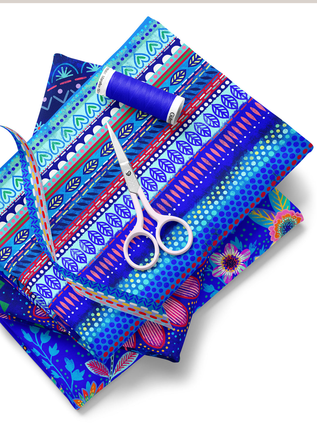 Boho-Bordüren blau - Stoff Klassiker