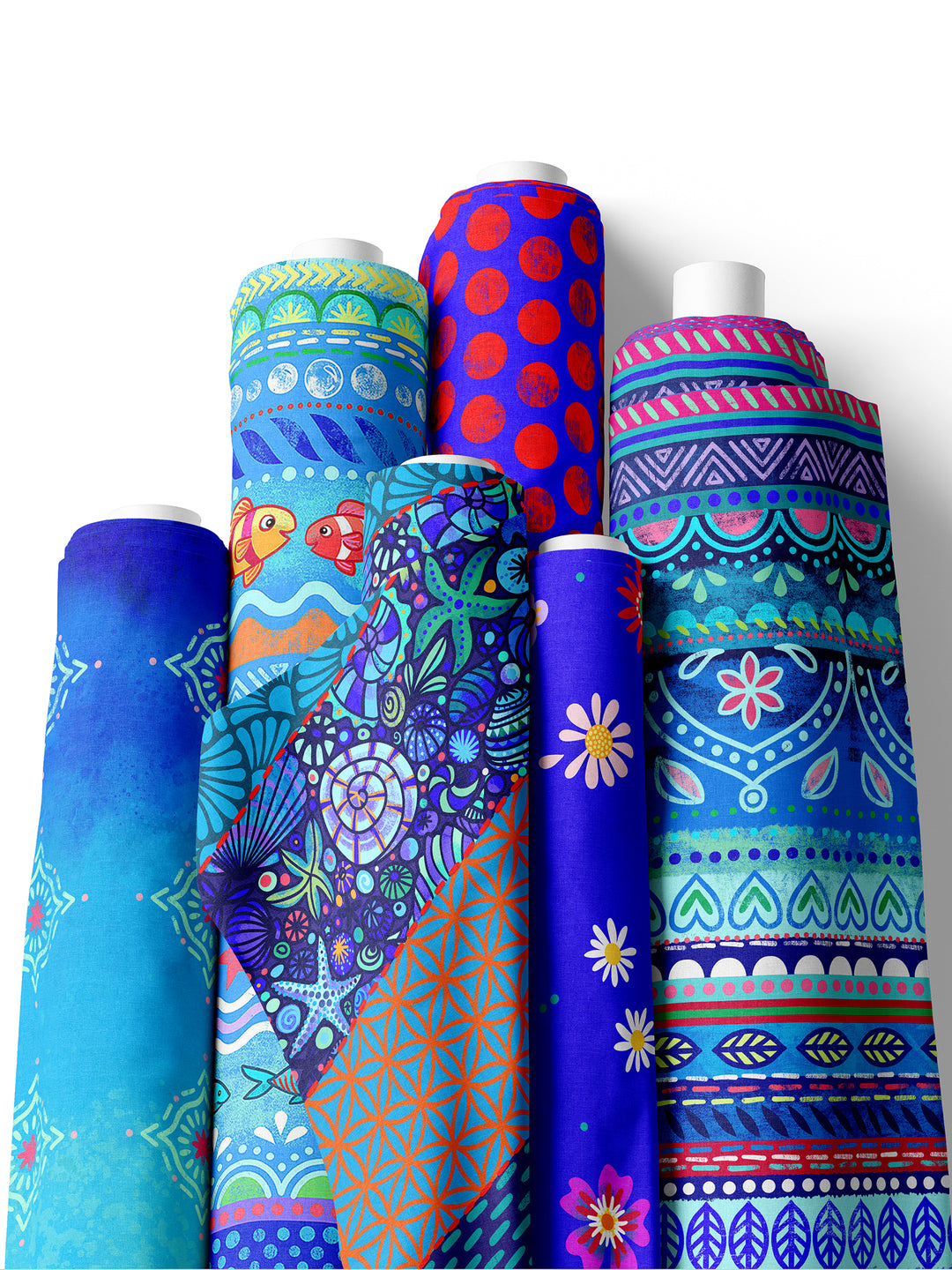 Boho-Bordüren blau - Stoff Klassiker