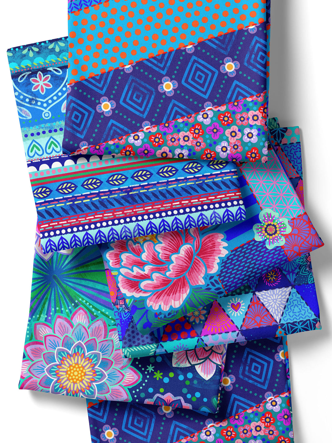 Boho-Bordüren blau - Stoff Klassiker