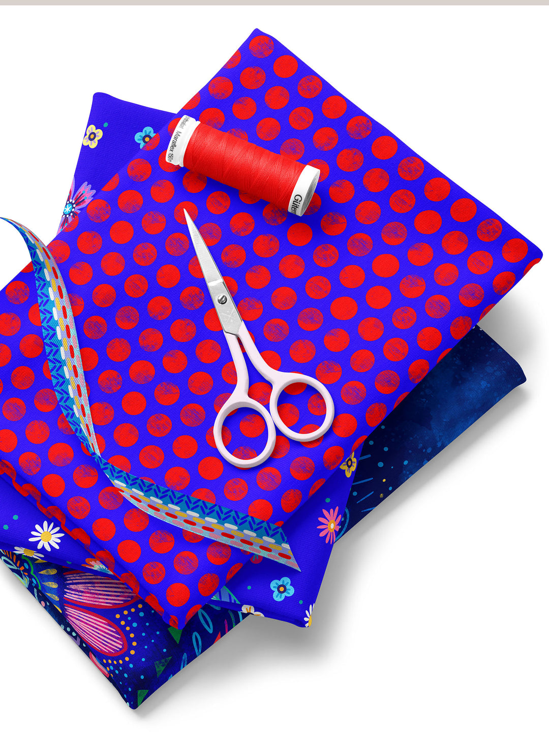 Kleine Punkte dunkelblau rot - Stoff Klassiker