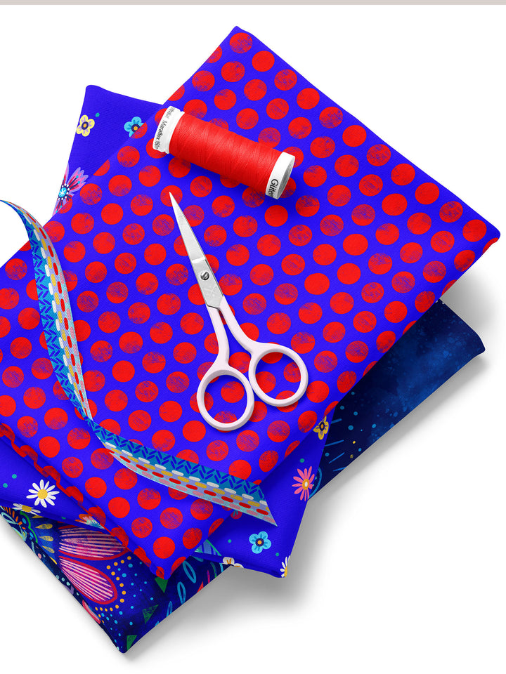 Kleine Punkte dunkelblau rot - Stoff Klassiker