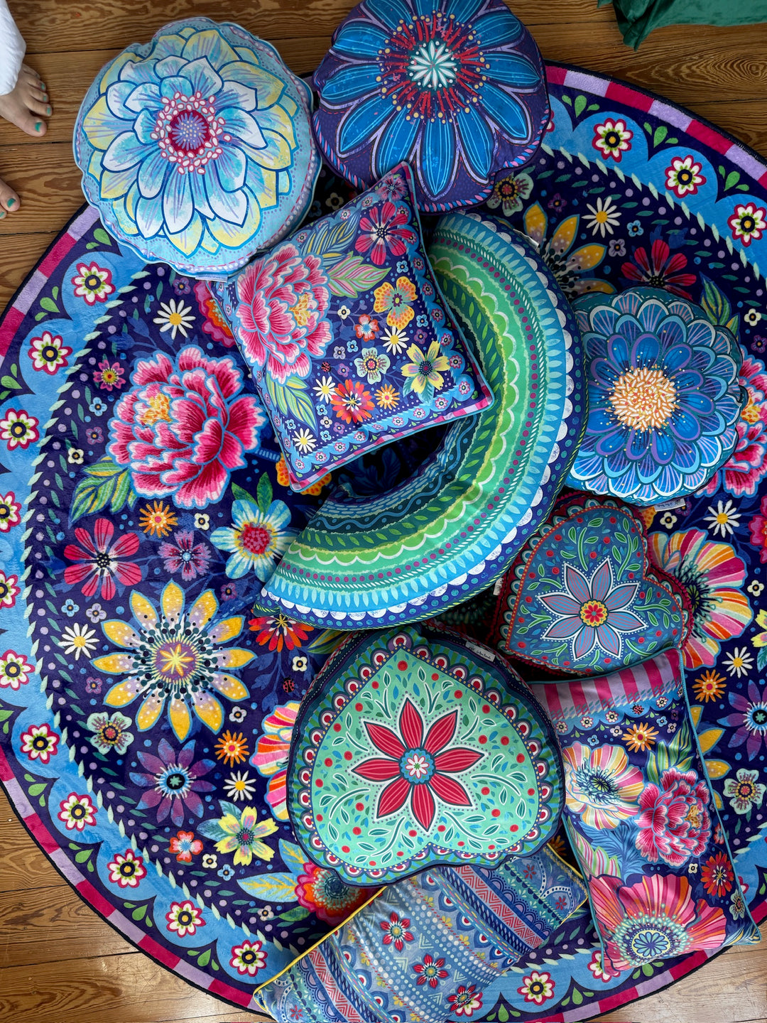 Teppich - Blumen Zauber - Blau Rund