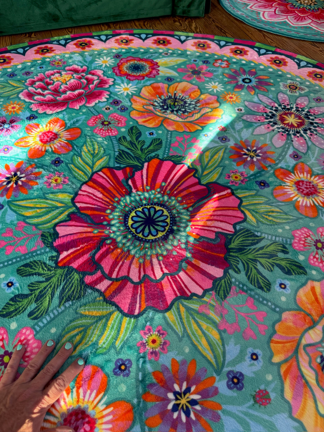 Teppich Rund - Blumenzauber Türkis