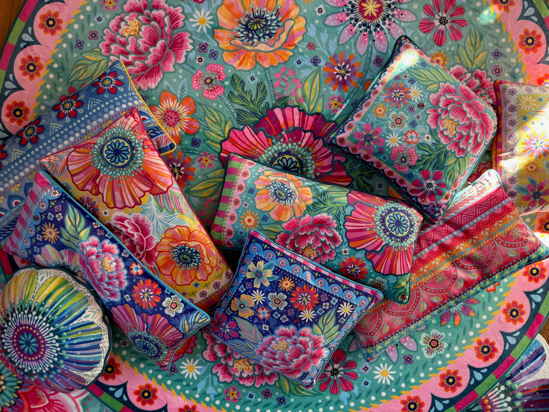 Teppich Rund - Blumenzauber Türkis