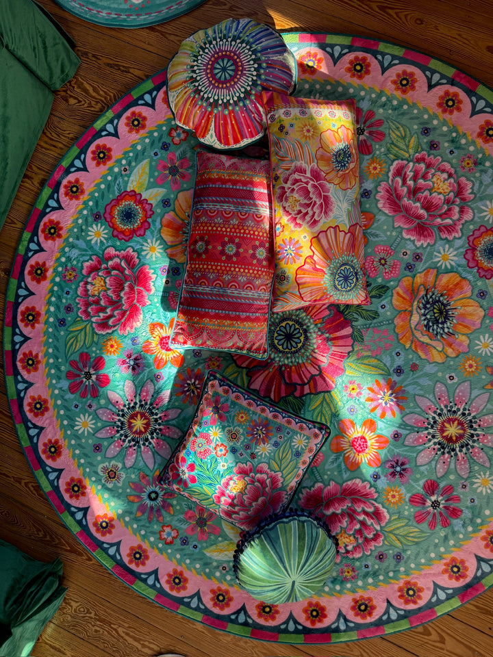 Teppich Rund - Blumenzauber Türkis