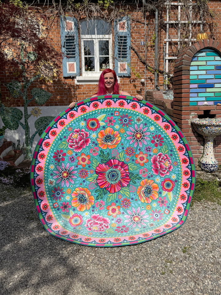 Teppich Rund - Blumenzauber Türkis