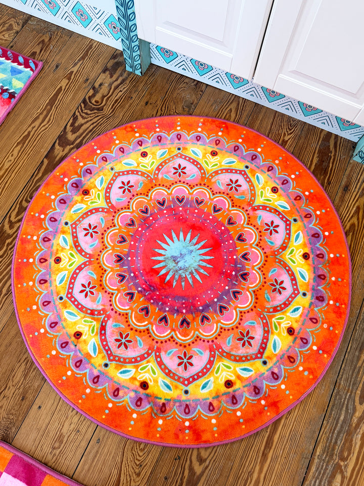 Teppich Rund - Mandala Pink-Orange