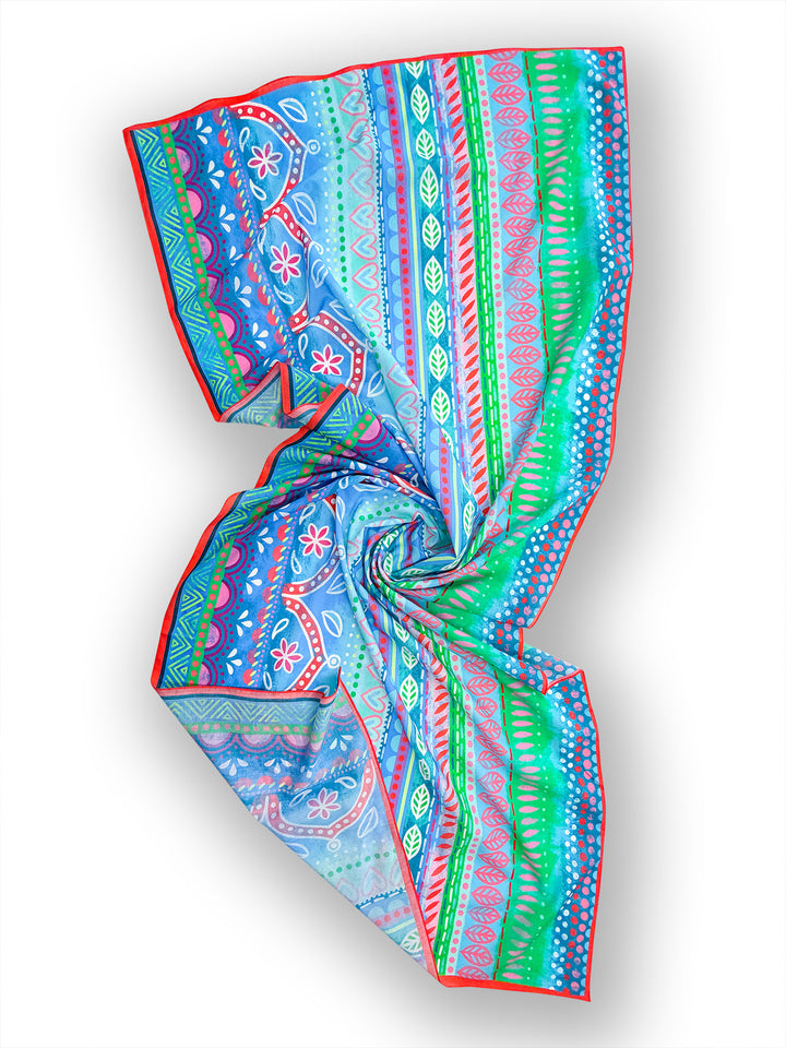 Tuch Boho-Bordüren rot-grün