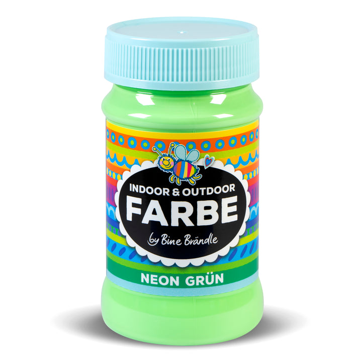 Leuchtend neon grüne Acrylfarbe in Kunststoffflasche für Bastelarbeiten im Innen- und Außenbereich 